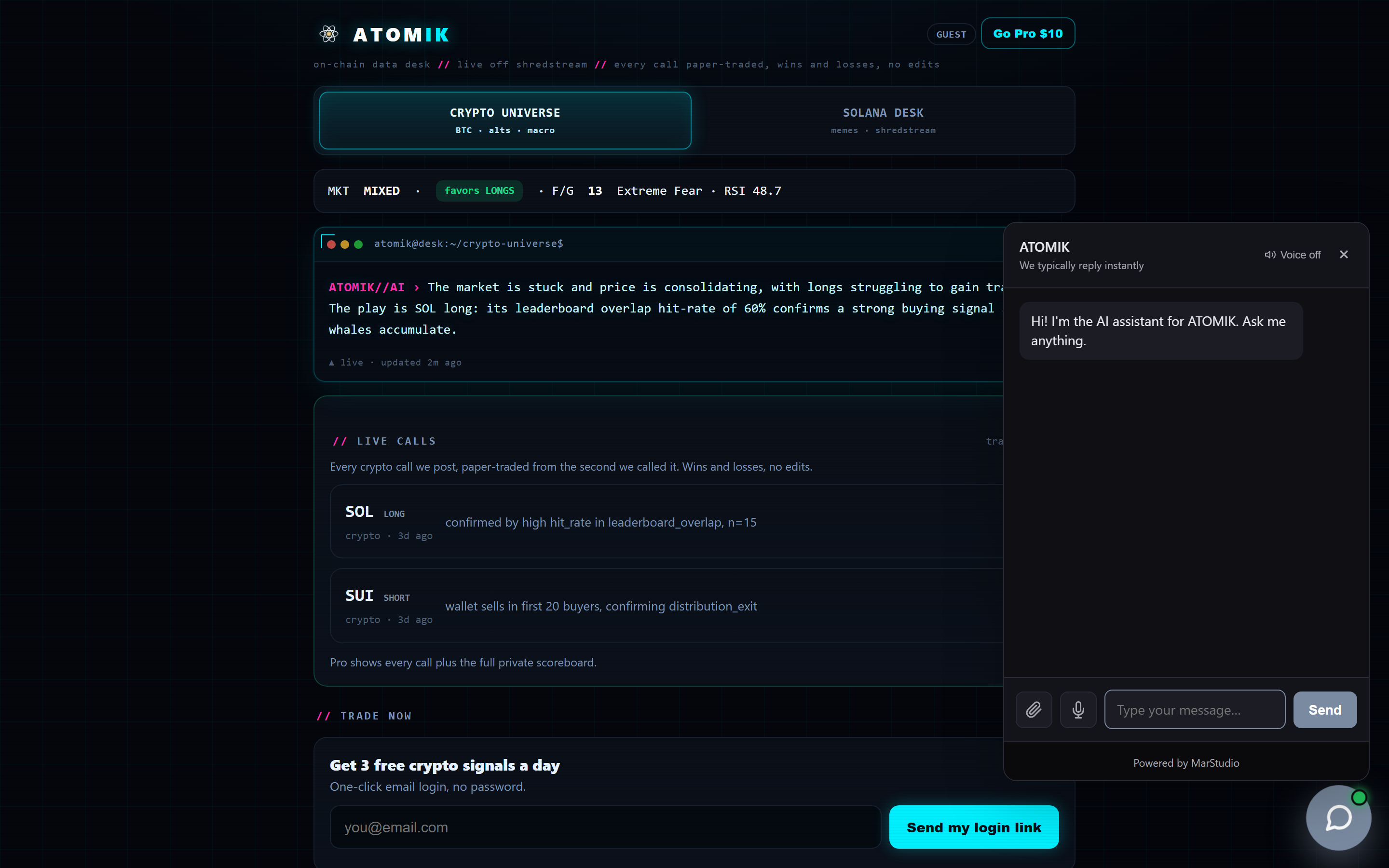 ATOMIK Signals chatbot